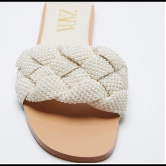 ZARA Pearl New Knot Woven Slides Sandals - Picture 3 of 4